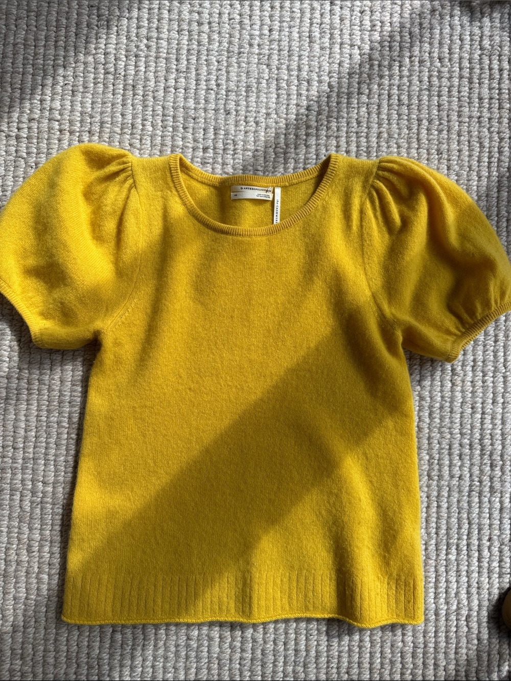 Anthropologie Yellow Puff Sleeve Knit Top